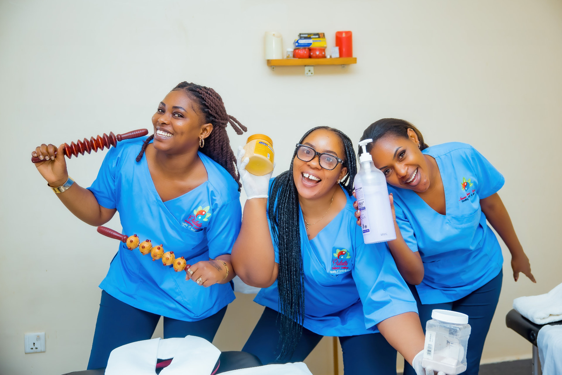 The Oolala Wellness Center therapist team with their treatment tools